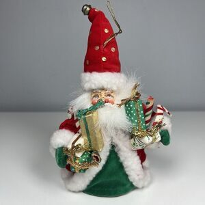 Dept 56 Santa Ornament With Gifts Painted Cloth Face 8” Tall Velvet Cloth